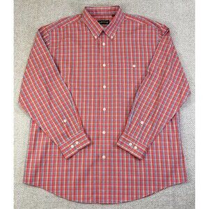 Orvis Shirt Wrinkle Free Men's XL Pink Blue Plaid Button Down Long Sleeve Casual